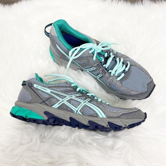 Asics Gel Sonoma Womens 9 Trail Running Shoes Gray Turquoise Athletic - Picture 1 of 11